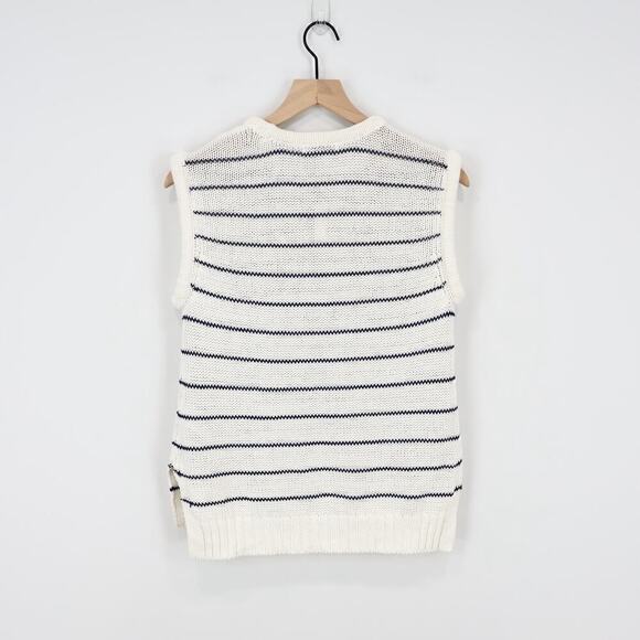 Madewell Puff-Trim Sweater Vest in Stripe Bright Ivory Size XS NWT - Picture 7 of 8